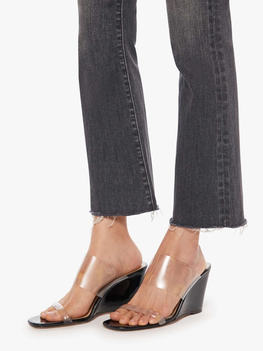 MOTHER The Hustler Ankle Fray Jeans Nightowl Gray High Rise Bootcut Raw Hem 27 - Picture 3 of 13
